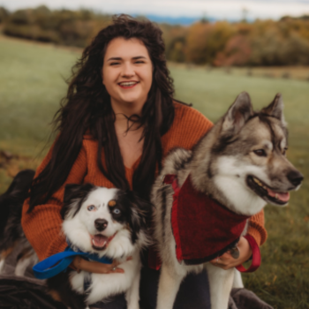 vet staff affectionately holding a dog